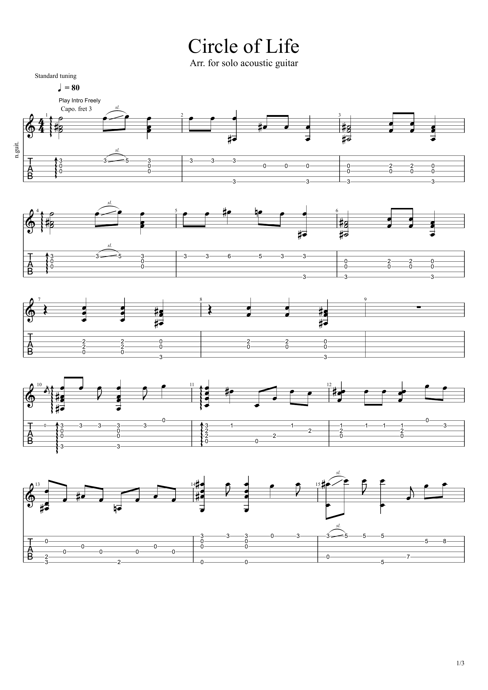 Circle of Life (The Lion King) - Elton John Guitar TAB & Chords — tab preview