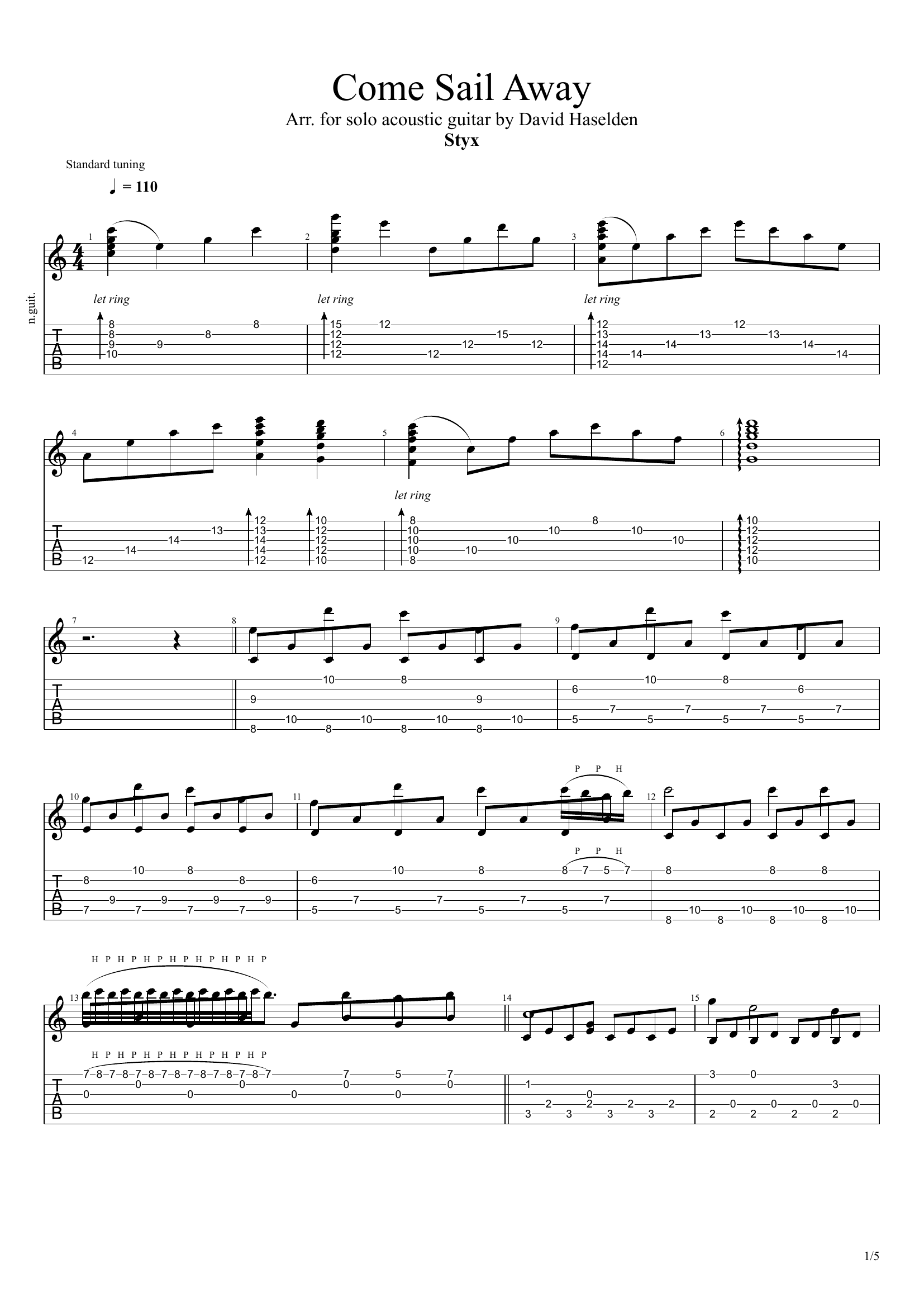 Come Sail Away - Styx Guitar TAB & Chords — tab preview