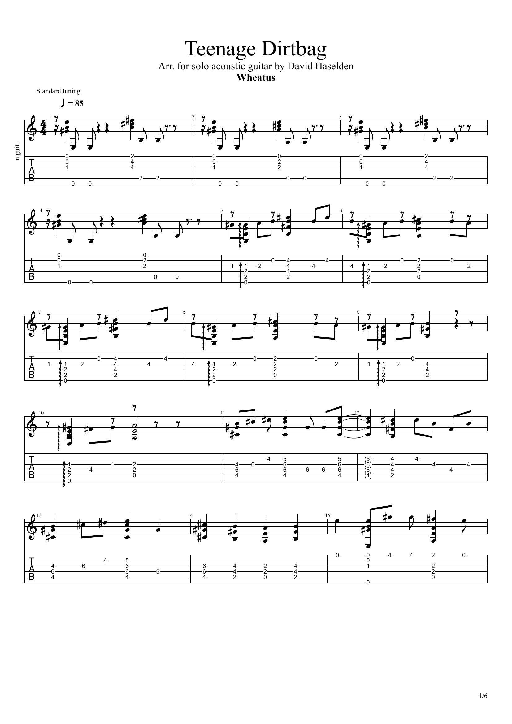 Teenage Dirtbag - Wheatus Guitar TAB & Chords — tab preview