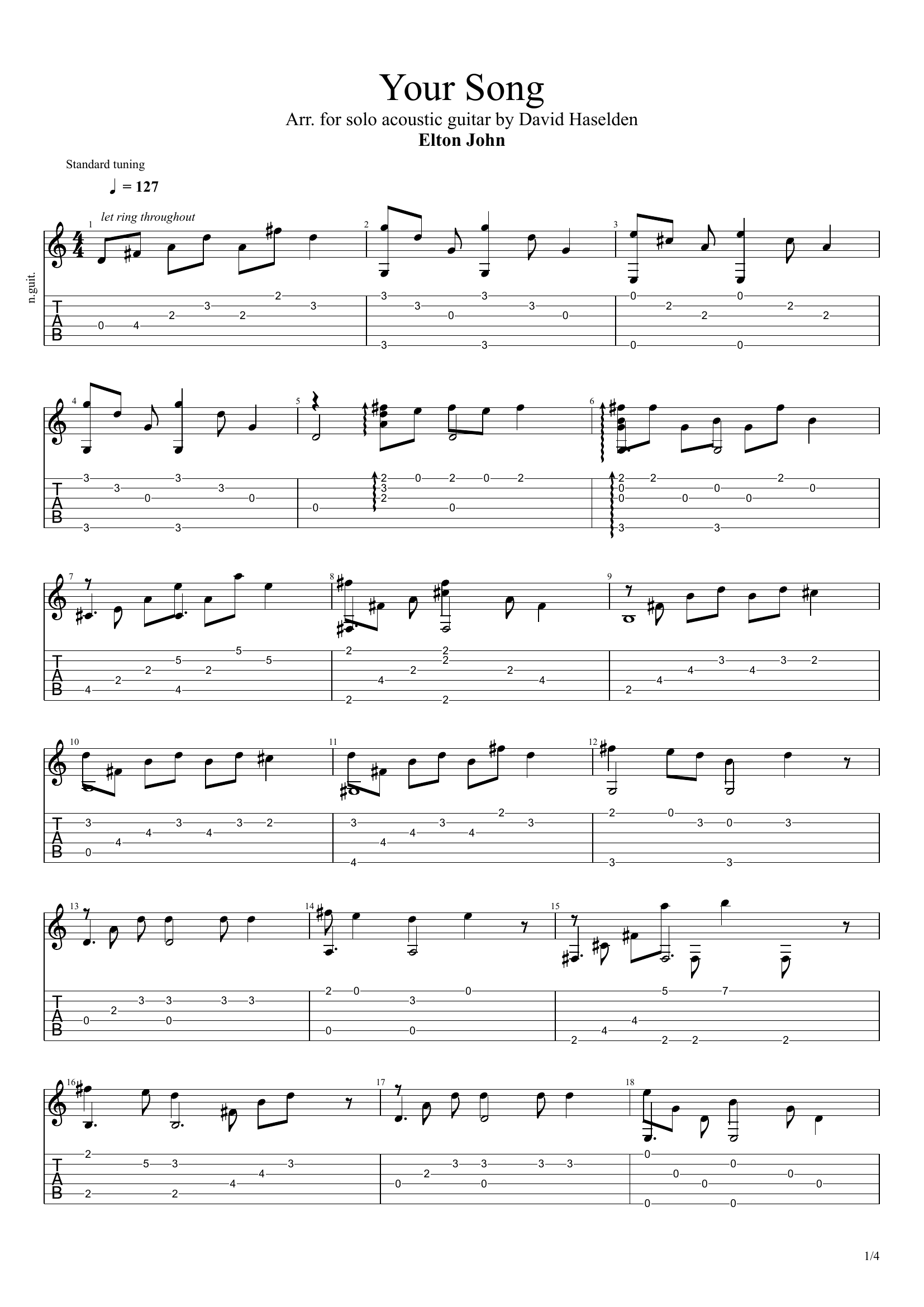 Your Song (Elton John) Guitar TAB & Chords — tab preview